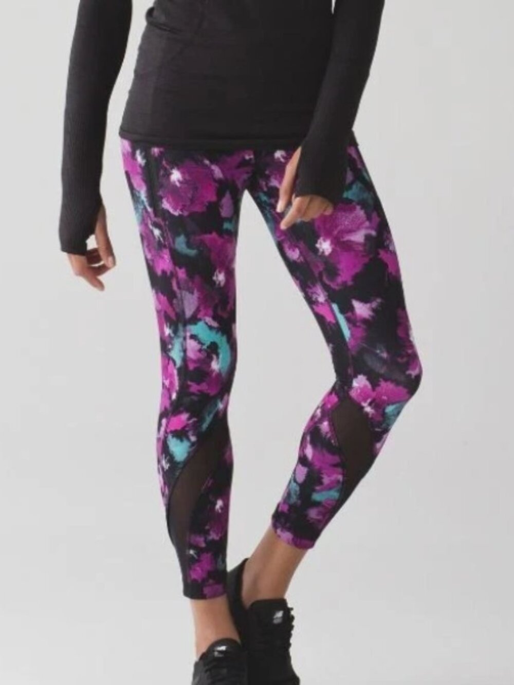 $98 Lululemon Inspire Tight II Leggings Midnight Bloom Black Deep Fuschia SZ 8